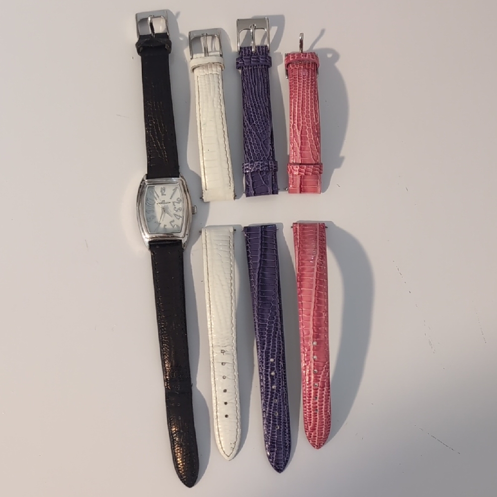 Anne Klein Women's Watch with Black, White, Purple, and Pink Straps